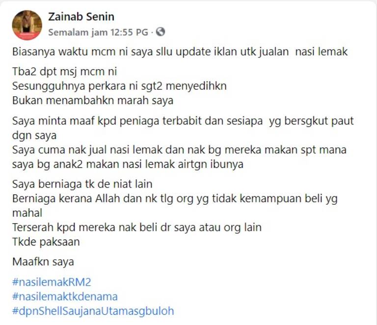 Zainab Senin menerima mesej daripada seorang peniaga lain yang mengadu jualannya merosot 01