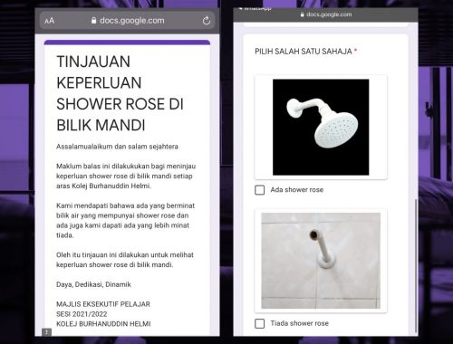 Tinjauan Baiki ‘Shower Rose’ Tandas, Pelajar Selar Pihak Pengurusan Kolej