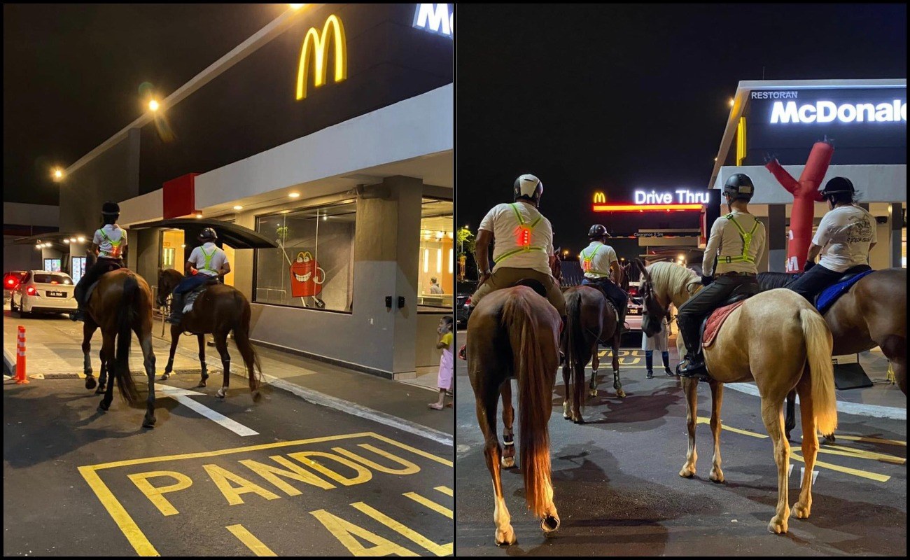 Kelakuan ‘Rare’ Beli McD Tunggang Kuda, Netizen Persoal Tahi Kuda Siapa Nak Kutip!