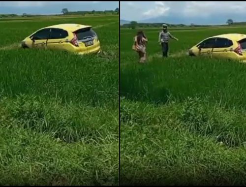 Mengantuk & Tak Fokus, Tiba-tiba Kereta Dah Terbabas Dalam Sawah Padi!