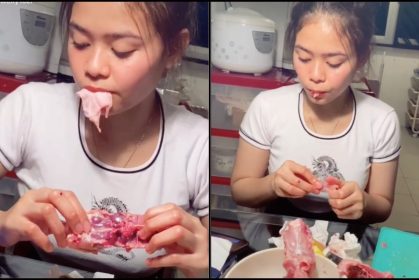 Ratah Ayam Mentah Macam Makan Ayam Goreng, Netizen Loya Tekak Tengok!