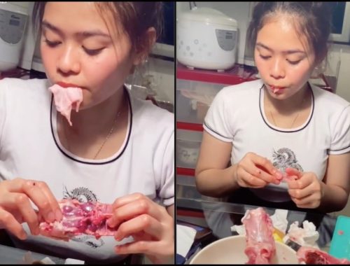 Ratah Ayam Mentah Macam Makan Ayam Goreng, Netizen Loya Tekak Tengok!