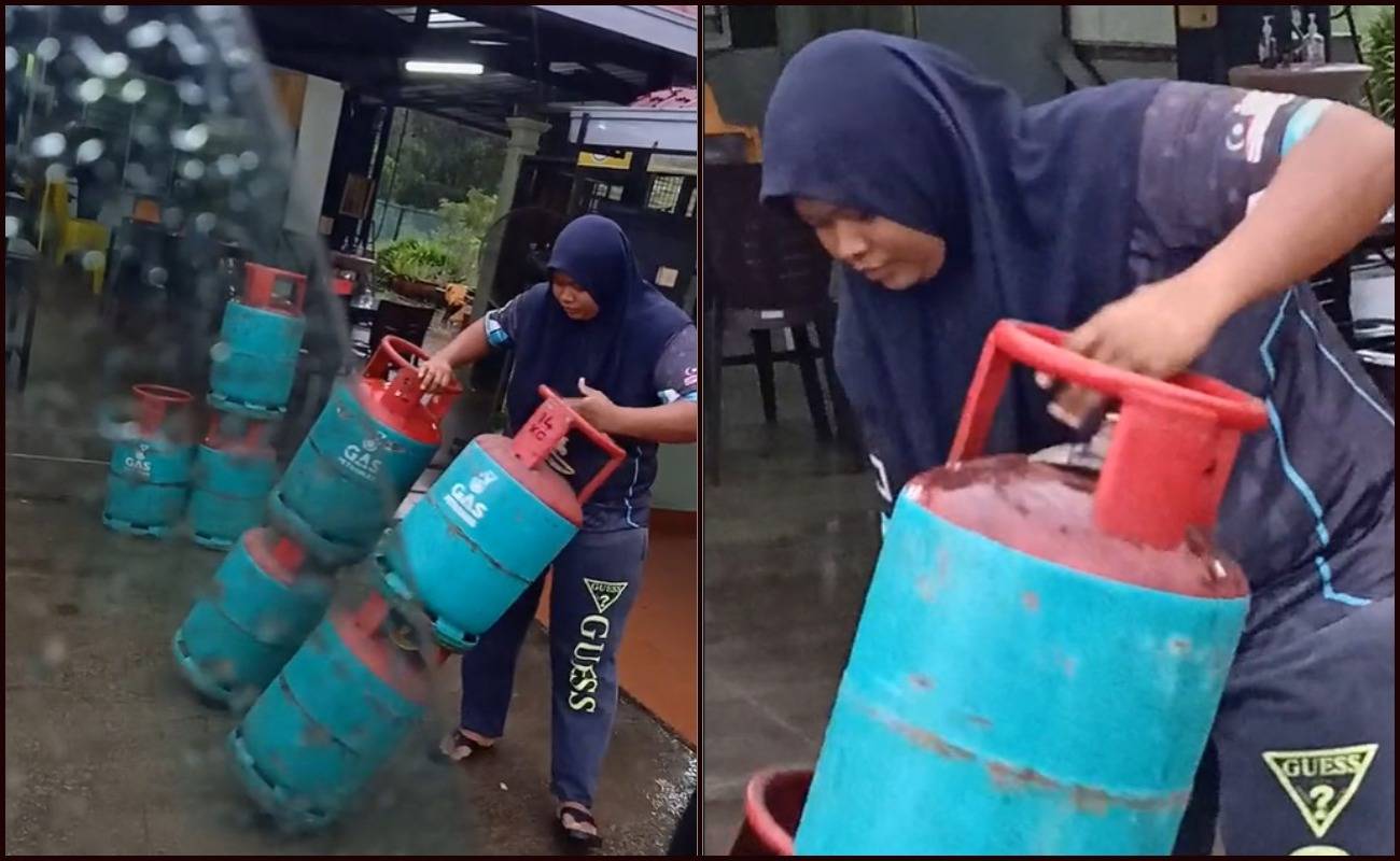 Angkat Empat Tong Gas Sekali, Ibu Tunggal Buat Ramai Kagum!