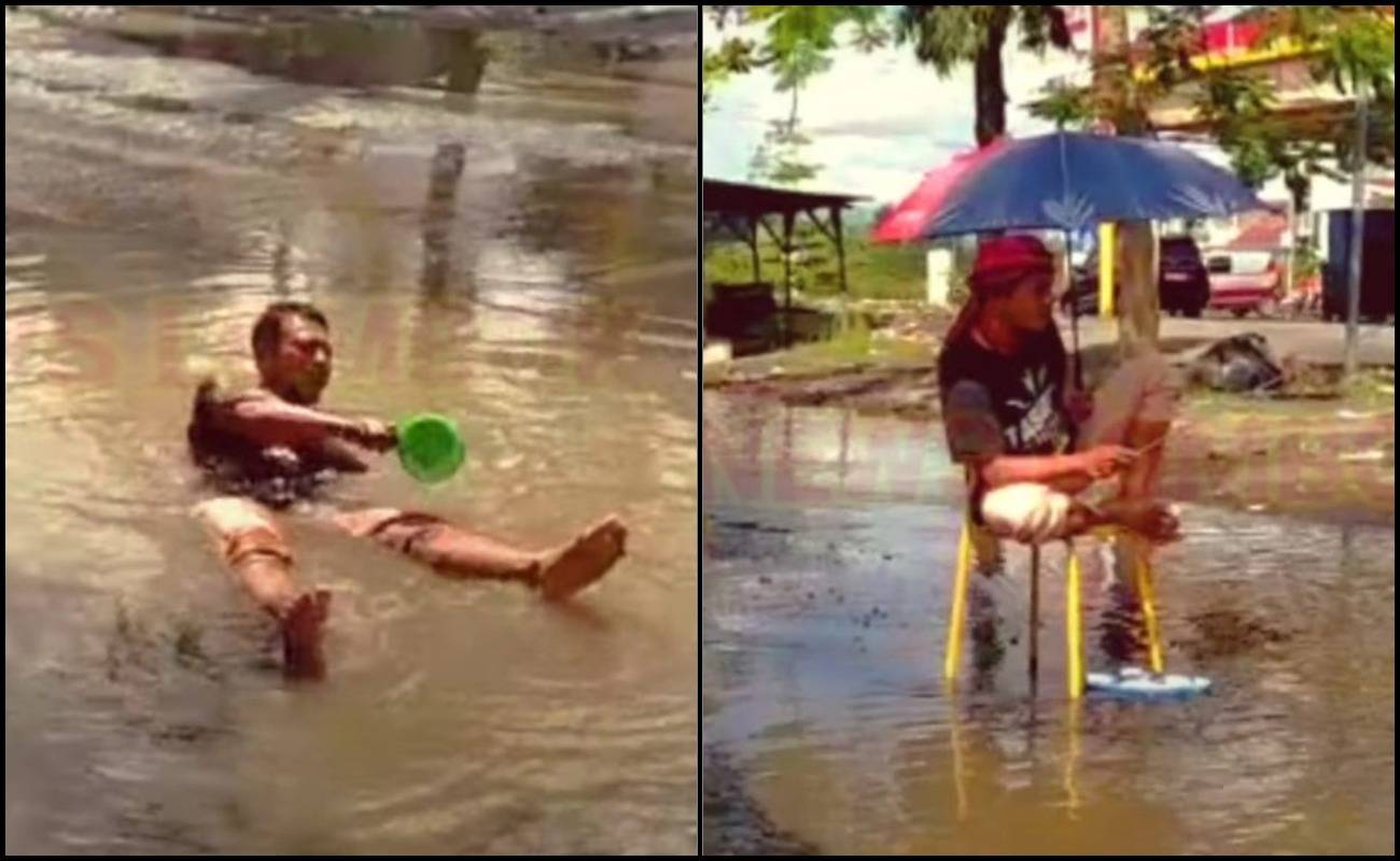 Kuasa Viral! Terus Baiki Jalan Raya Berlubang Selepas Lelaki ‘Mandi & Memancing’ Di Lopak Air