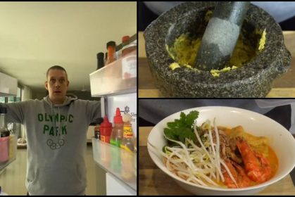 Guna Lesung Batu & Pes Tempatan, Netizen Puji Cara Mat Saleh Masak Laksa Kari