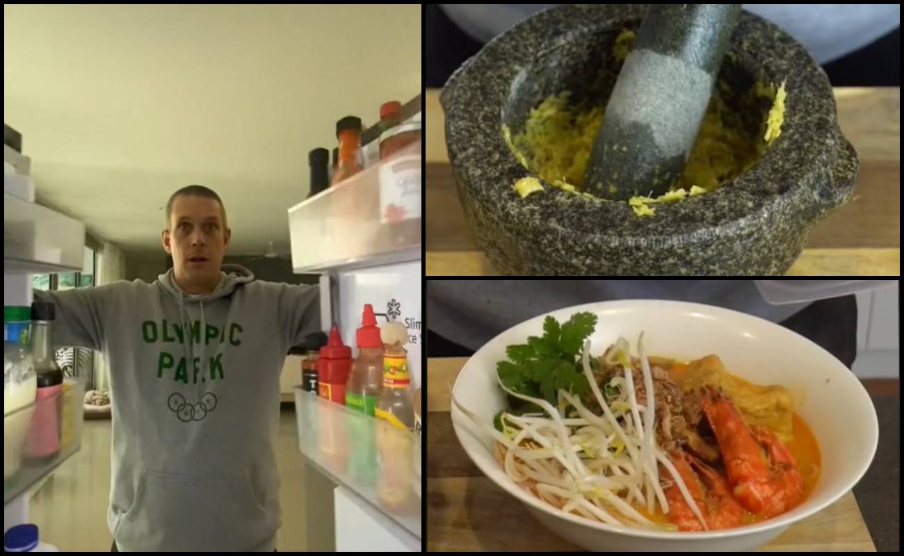 Guna Lesung Batu & Pes Tempatan, Netizen Puji Cara Mat Saleh Masak Laksa Kari