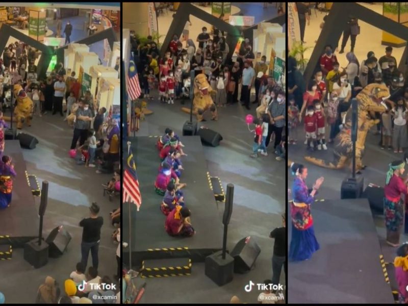 Bukan Main ‘Galak’! Gelagat Maskot Dinosaur Ikut Joget Zapin Buat Netizen Terhibur