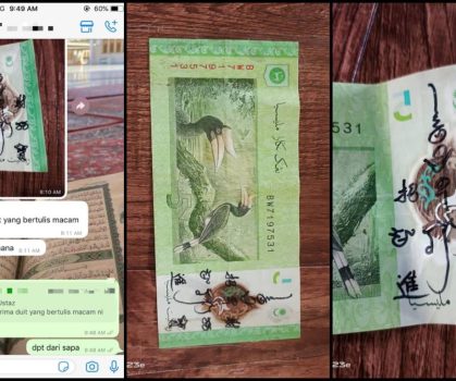 Jangan Cepat Percaya! Tulisan Cina Pada Wang Kertas Disangka Mantera, Rupanya…